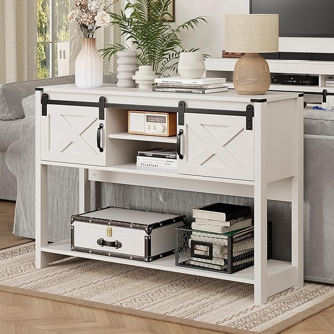 RoyalCraft Console Table with Storage Shelf & Sliding Barn Door, Farmhouse Entryway Table with Storage, 46" Narrow Long Sofa Table, Console Tables for Living Room, Entryway, Foyer