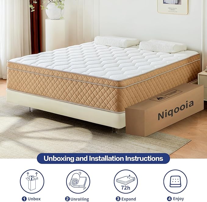 Queen Size Mattresses, 12 Inch Hybrid Mattress in a Box, Memory Foam and Individual Pocket Springs, Soft and Breathable, Fiberglass Free, CertiPUR-US Certified, Cooling Queen Mattresses