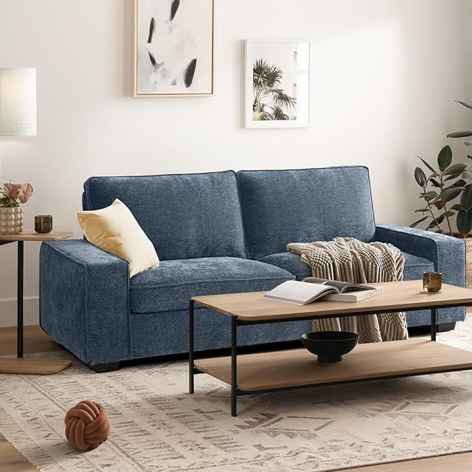 EASELAND 89" Modern Sofa Couch for Living Room, Chenille Sofa Couch with Wide Armrest,3 Seater Deep Seats Sofa Couch with Removable Cover Easy to Install（Blue