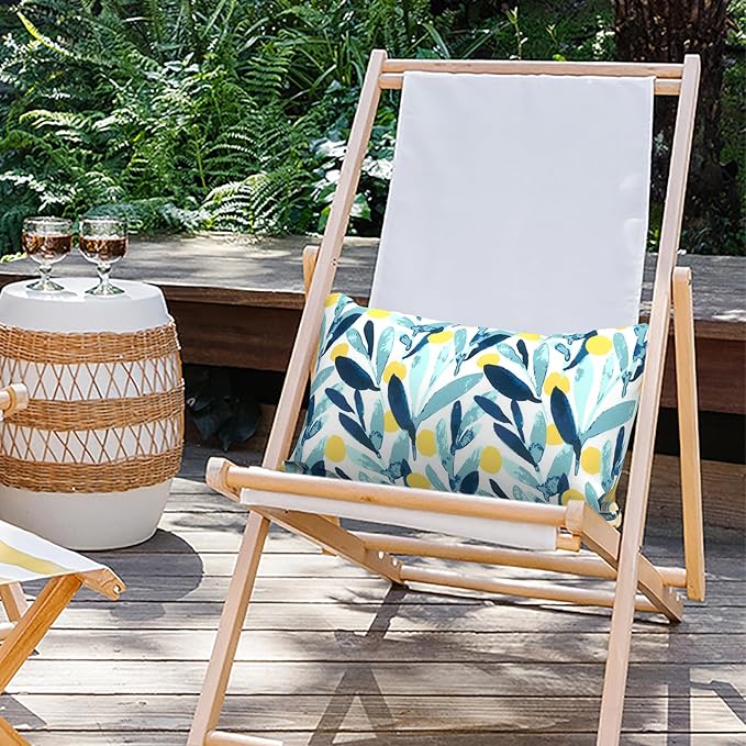 Outdoor Lumbar Pillow Covers 12”x20”, Rectangle Throw Pillow Covers for Patio Furniture, Decorative Lumbar Cushion Case for Garden Balcony Couch Office Chair, Pack of 2, Leaves Multi