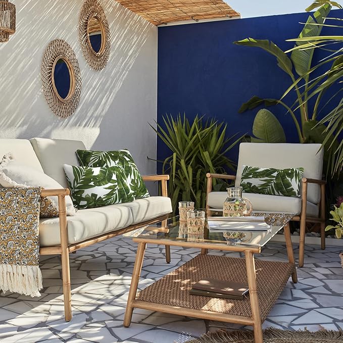 LVTXIII Set of 2 Patio Lumbar Pillows, 12”x20” Fade Resistant Outdoor Lumbar Pillow with Inners, Fluffy Decorative Garden Lumbar Cushions for Home Patio Coach Sofa Use, Palm Green