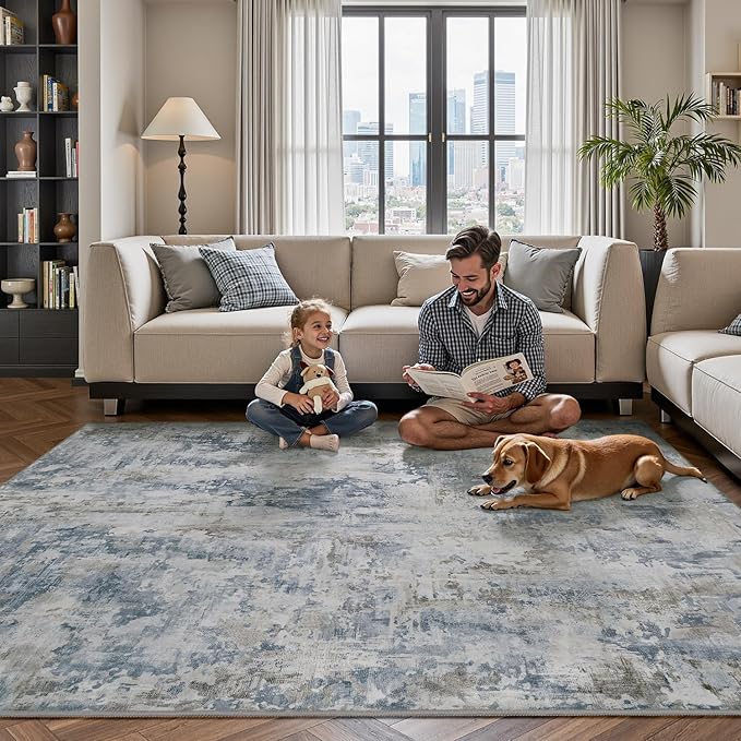 tchdio Area Rug 5x7 Rugs for Living Room- Abstract Soft Living Room Rug-Non Slip Carpet-Machine Washable Rug for Bedroom Dining Room Home Office Modern Rugs Light Grey/Brown/Beige