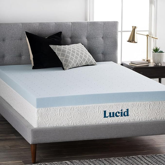 LUCID 4 Inch Gel Memory Foam Mattress Topper-Ventilated Design-Ultra Plush-Twin XL