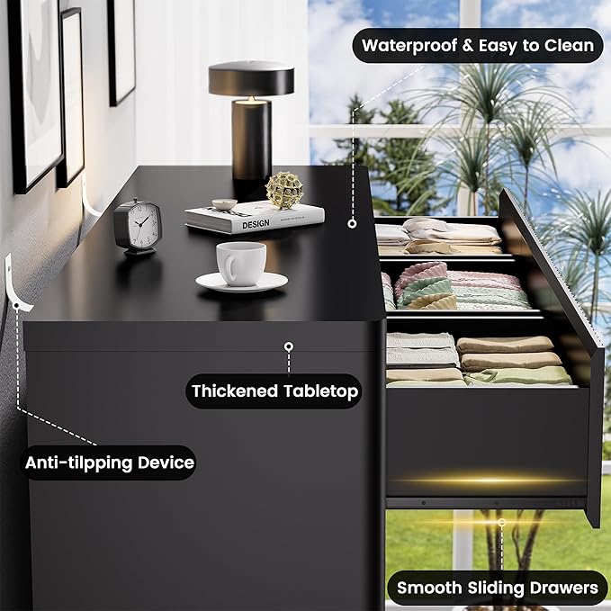 Fluted 9 Drawers Dresser, Wooden Dresser for Bedroom, Curved Profile Design, 57" Wide Modern Chest of Drawers with Texture, Large Dressers TV Stand with Organizer, Black