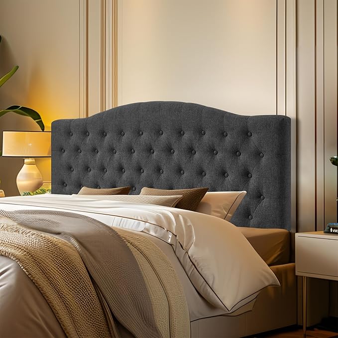 Linen Upholstered Headboard Queen/Full Size Latest Model Wall Mount, Bed Frame Mount, Featuring High-Density Sponge Padding, Luxury Texture Easy Assembly Comfort and Style-Dark Gray