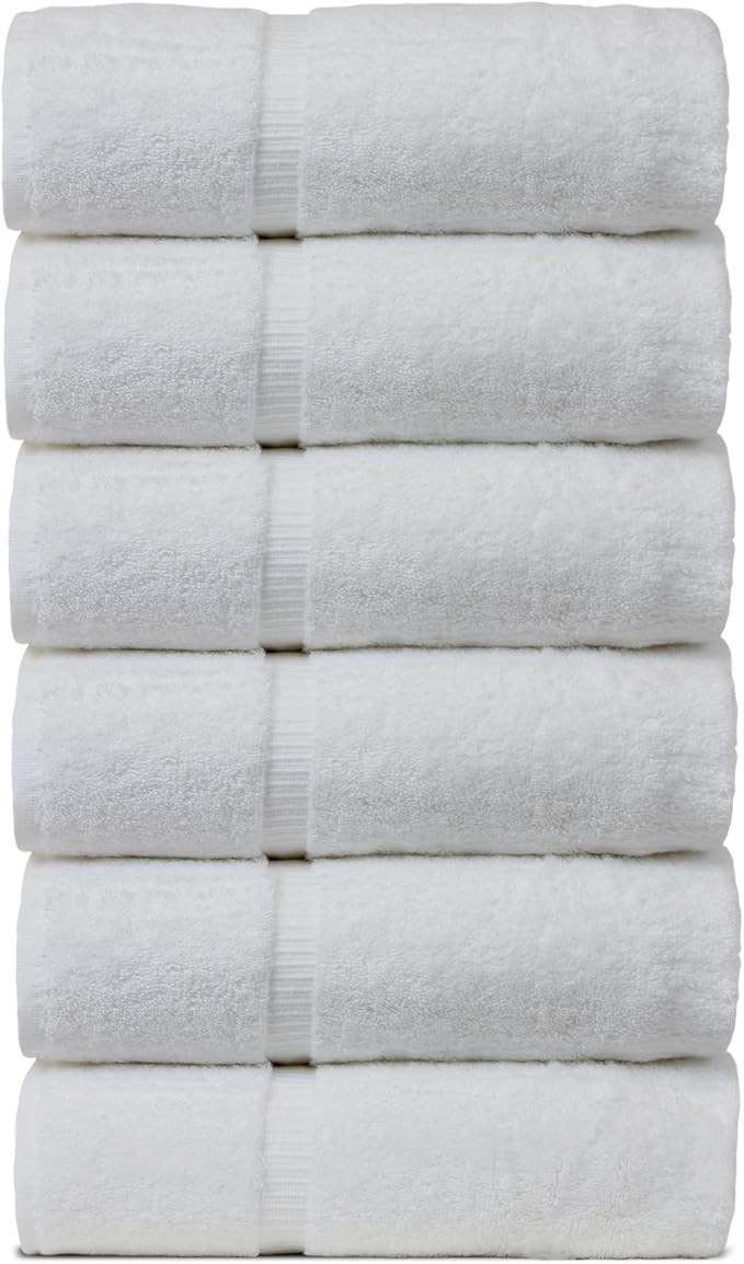 Luxury Hotel & Spa Towel 100% Genuine Turkish Cotton Hand Towels - White - Dobby Border - Set of 6