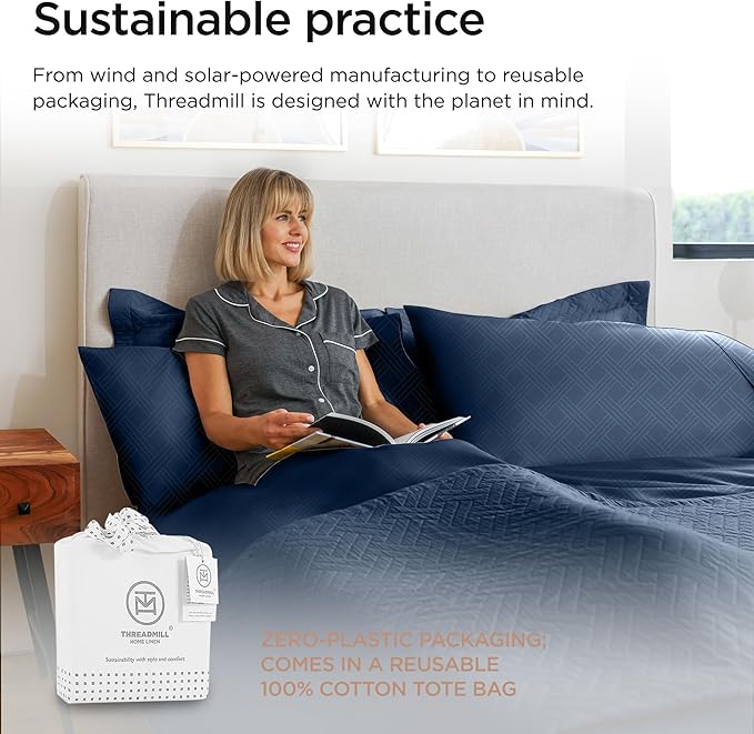 Threadmill California King Size Sheets | 800 Thread Count Jacquard Folkstone Blue | 4 Piece Striped Bed Sheets | Extra Long Staple Cotton Sheets | Luxury Damask Sheet with Elasticized Deep Pocket