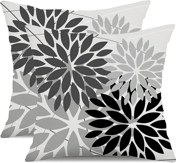 DFXSZ Outdoor Throw Pillow Covers 20x20 Inch Set of 2 Waterproof Spring Summer Geometric Elegant Black Grey Outdoor Pillow Covers for Patio Funiture Garden Couch 158X20