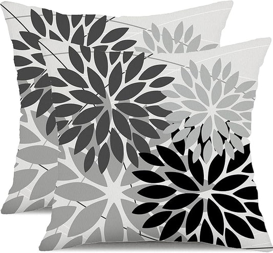 DFXSZ Outdoor Throw Pillow Covers 20x20 Inch Set of 2 Waterproof Spring Summer Geometric Elegant Black Grey Outdoor Pillow Covers for Patio Funiture Garden Couch 158X20