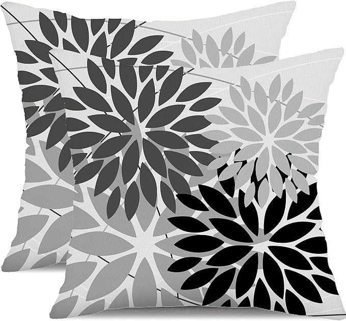 DFXSZ Outdoor Throw Pillow Covers 18x18 Inch Set of 2 Waterproof Spring Summer Geometric Elegant Black Grey Outdoor Pillow Covers for Patio Funiture Garden Couch 158X18