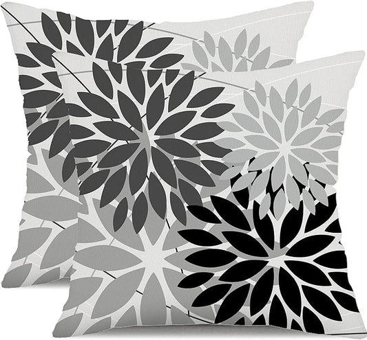 DFXSZ Outdoor Throw Pillow Covers 18x18 Inch Set of 2 Waterproof Spring Summer Geometric Elegant Black Grey Outdoor Pillow Covers for Patio Funiture Garden Couch 158X18
