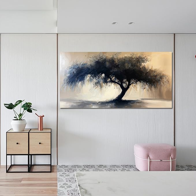 Abstract Wall Art Decor Modern Large Canvas Art Wall For Living Room Black Tree Of Life Wall Art Black Abstract Minimalist Wall Art Canvas Prints Art Work For Home Kitchen Office Wall Decor 24" X 48"