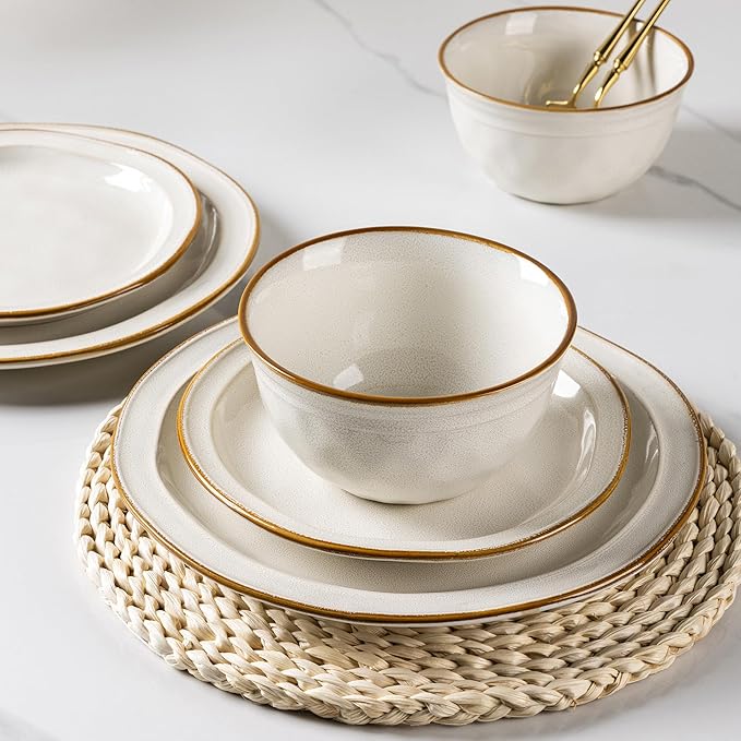 AmorArc Ceramic Dinnerware Sets,Stoneware Handmade Reactive Glaze Plates and Bowls Sets,Chip and Crack Resistant | Dishwasher & Microwave Safe,Dishes Set Service for 6 (18pc)