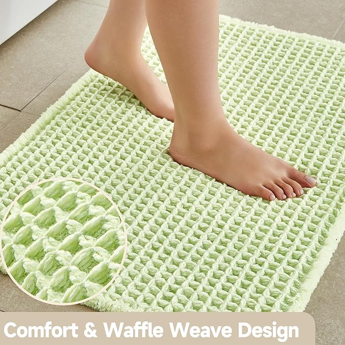 Waffle Bath Mat, Boho Bathroom Rugs Non Slip Washable Super Absorbent Quick Dry Cute Bath Mat Farmhouse Bathroom Decor, 30"x20" Pale Green
