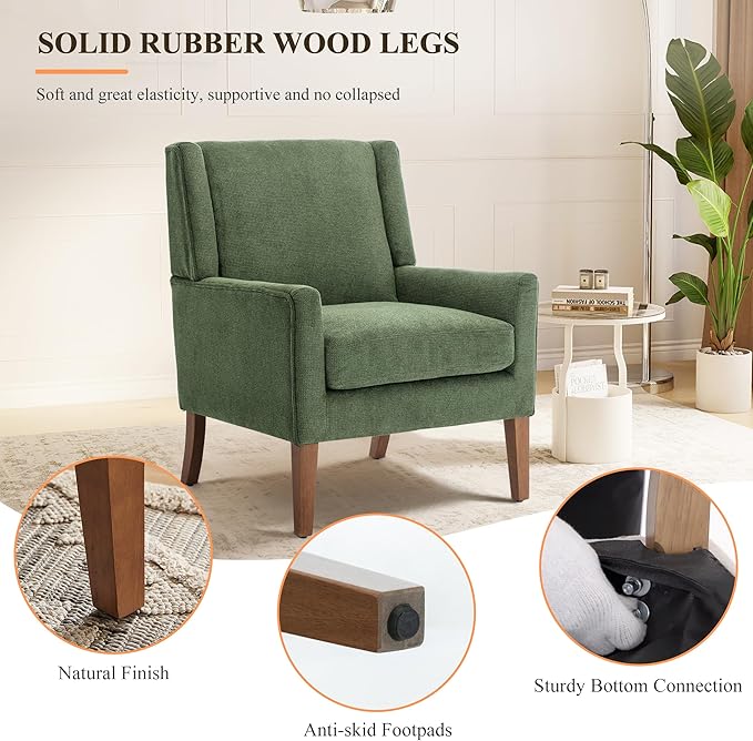 Accent Chairs for Living Room, Mid-Century Wooden Fabric Living Room Chairs, Arm Chair, Side Chairs for Living Room, Bedroom, Reading Nook