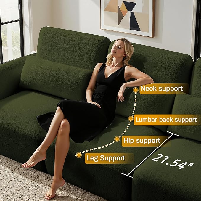 Sectional Sofa Couch, Modern Convertible U Shaped Sectional Couch with Ottoman, Modular Sectional Sofa Cloud Couches for Living Room (Green, 3 Set + 1 Ottoman)