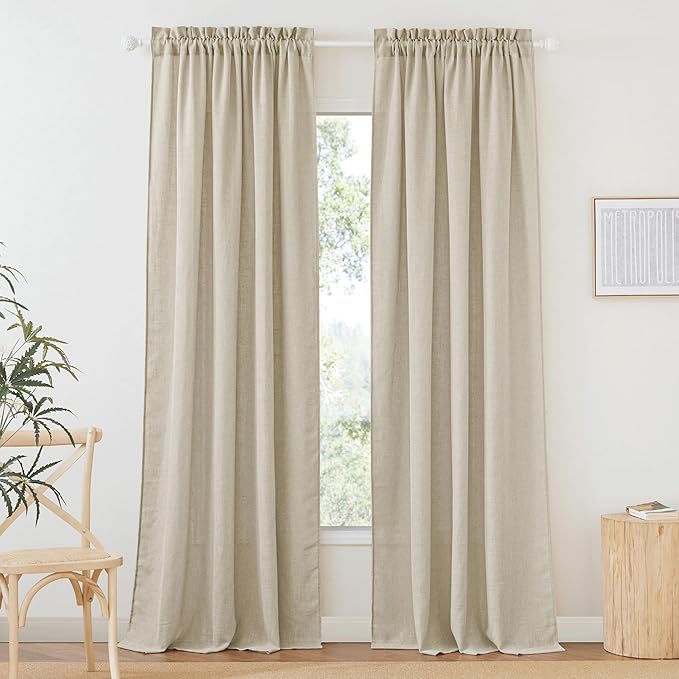 RYB HOME Beige Semi Sheer Curtains 95 inches Long, Light Filtering Half Privacy Wrinkle Resistant Window Curtains & Drapes for Office Dormitory, Beige, W 34 x L 95 inches, 2 Panels Set