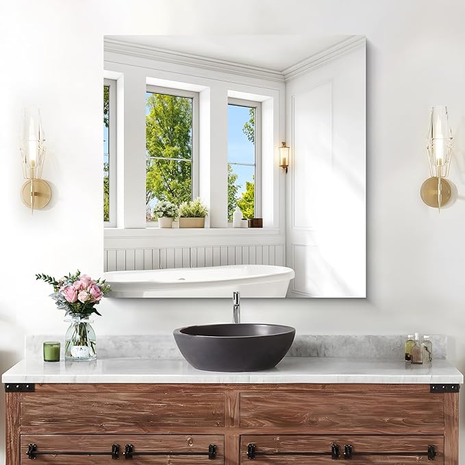 KOCUUY Frameless Mirror, 30"x30" Square Rectangle Vanity Mirror for Over Sink, Upgraded Shatterproof Unframed Design for Bedroom, Living Room, Entryway
