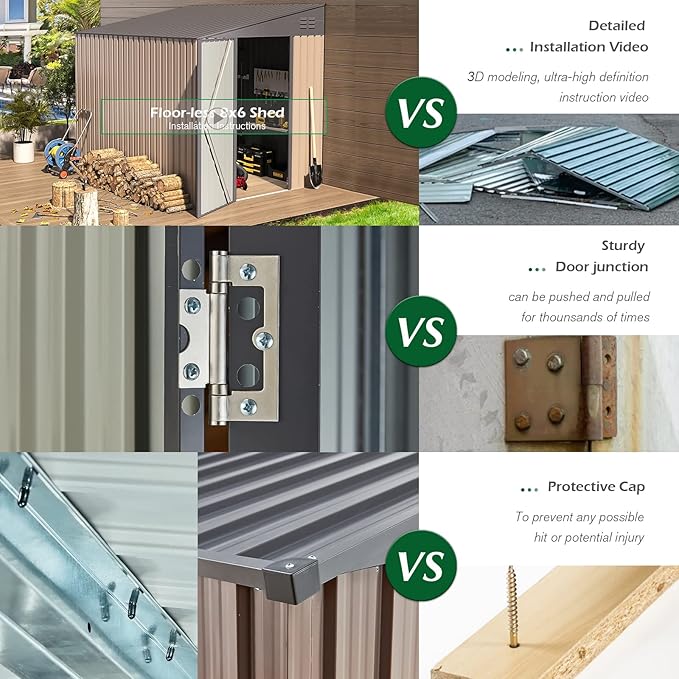 AECOJOY 6' x 8' Lean to Storage Shed Outdoor Storage, Storage Cabinet Shed Metal Wall Side Storage Sheds & Outdoor Storage, Garden Storage Cabinet for Backayrd, Patio, Outdoor Use in Grey