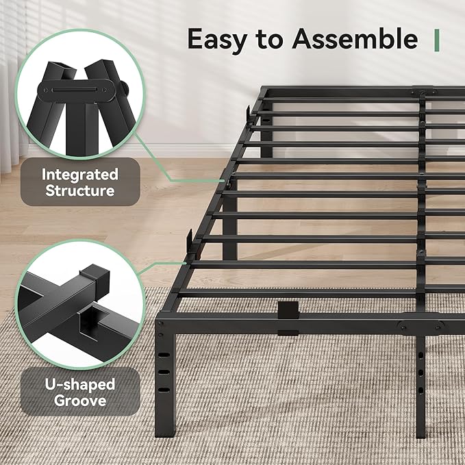 BedsPick 14 Inch Queen Bed Frame, Metal Platform Bed Frame Queen Size, Heavy Duty Sturdy Mattress Foundation, Mattress Anti-Slip, Easy Assembly, Noise Free, No Box Spring Needed, Black