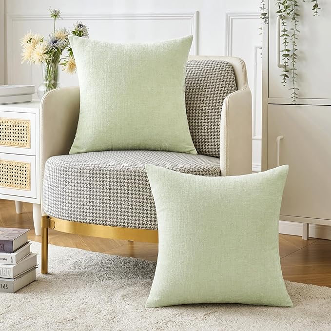 MIULEE Pack of 2 Spring Light Green Couch Throw Pillow Covers 20x20 Inch Soft Chenille Pillow Covers for Sofa Living Room Solid Dyed Pillow Cases