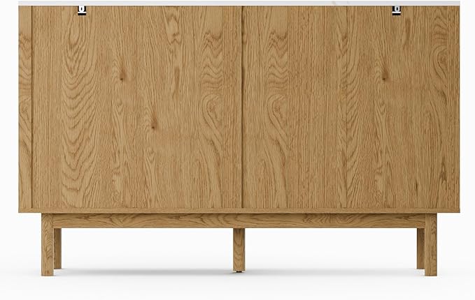 Fluted 6 Drawers Dresser for Bedroom, 54" Wide Modern Chest of Drawers with Faux Marble Top, Curved Profile Design, Solid Wood Legs, Wodden Dresser TV Stand, Storage Organizer for Bedroom,Oak