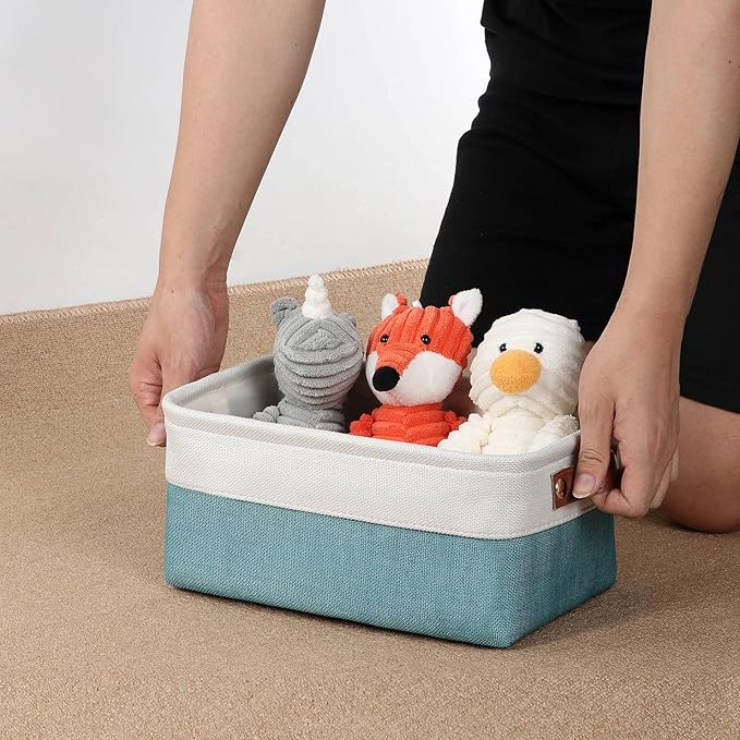 DULLEMELO Storage Baskets Bins for Organizing, Small Fabric Baskets for Shelves, Closets, Nursery, Home, Office, Empty Gift Baskets (6-Pack, White&Teal)