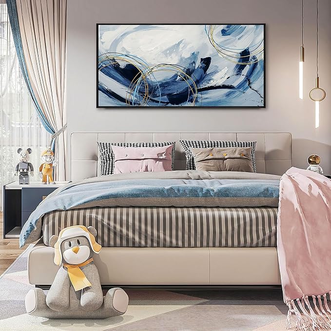 yiijeah Bedroom Wall Decor - Wall Hanging Decor Wall Pictures for Living Room Home Sign Horizontal Wall Art Dining Room Blue and Gray Bathroom Decoraciones Para Sala