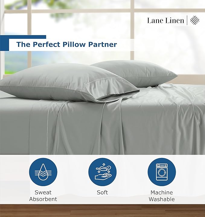 LANE LINEN 100% Egyptian Cotton Pillow Cases Queen Size Set of 2 (20"x30") - 1000 Thread Count Luxury Sateen Cotton Pillowcases Queen Size - Queen Sage Green Pillow Cases Set of 2 - Mineral