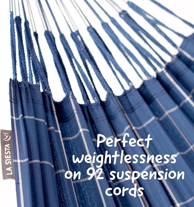 LA SIESTA® - XL King Brisa Classic Hammock & Elipso Stand - Larch Wood Hammock Stand - Weather & Tear Resistant - Backyard Outdoor Hammock with Stand - Family Hammock and Stand - Max 440 Lbs, Marine