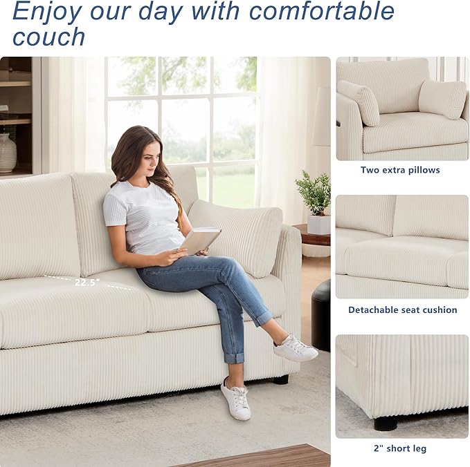 Modern Accent Chair Living Room Chairs in Corduroy Fabric,Reading Chair Sofa Couch for Apartment and Small Spaces.(Beige, Chair)