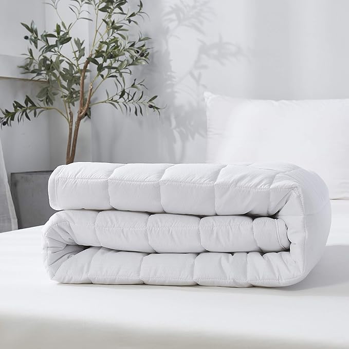 Queen Size Mattress Pad Protector Topper - Microfiber Breathable Cover with Elastic Straps (8"-18" Fitted Deep Pocket) White Color - Not Waterproof