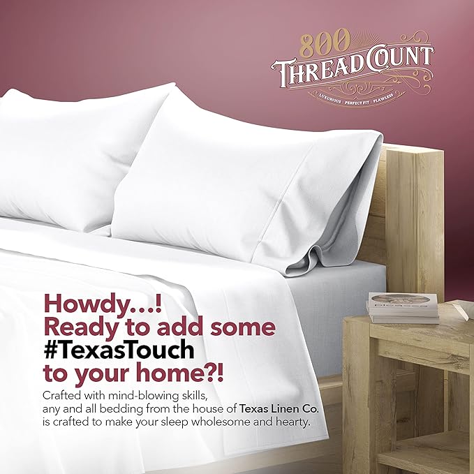 TEXAS LINEN CO. 100% Egyptian Cotton Sheets California King Size - 800 Thread Count 6 PC Luxury Cal King Sheets, 16" Deep Pocket Hotel Sheets, Sateen Weave, Extra Soft Cooling Bed Sheets - White