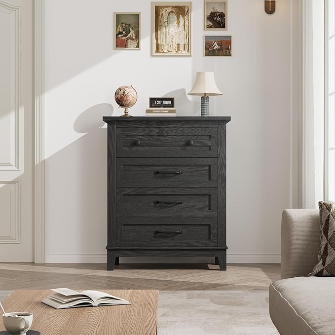 GarveeHome 4 Dresser for Bedroom, 34.8" Tall Vertical Drawer Dresser with Large Storage, Freestanding Wooden Closet Chest for Bedroom, Living Room, Black