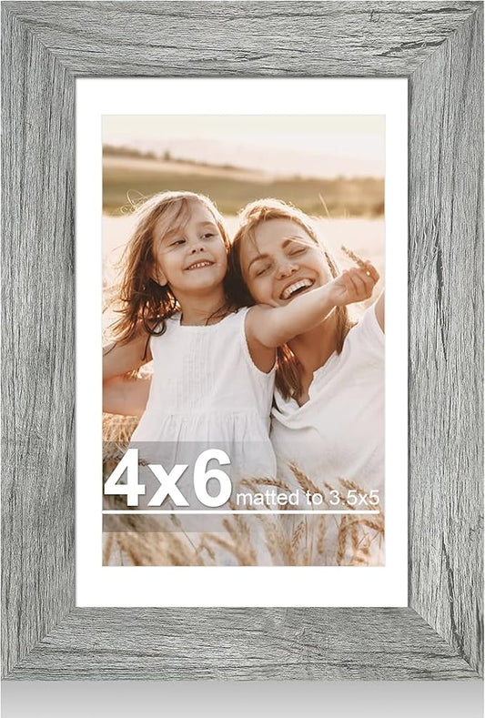 4x6 Picture Frame with Glass, Display Pictures 3.5x5 with Mat or 4 x 6 without Mat - Wall and Tabletop, 4 by 6 Photo Wooden Frames (Grey, 1 Pack)