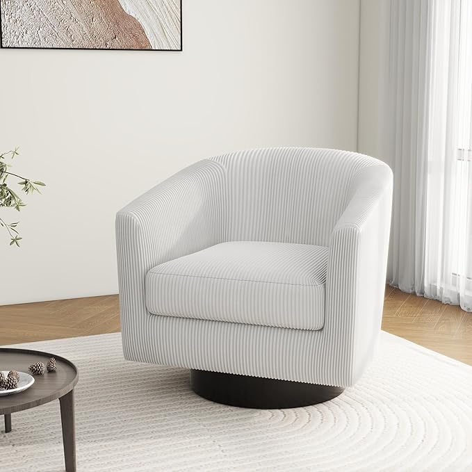 Swivel Barrel Accent Chair, Modern Round Corduroy Fabric Arm Chair for Living Room, Bedroom, Comfy Club Reading Chairs for Adults (Corduroy Beige, Set of 4)