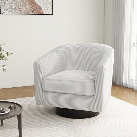 Swivel Barrel Accent Chair, Modern Round Corduroy Fabric Arm Chair for Living Room, Bedroom, Comfy Club Reading Chairs for Adults (Corduroy Beige, Set of 1)