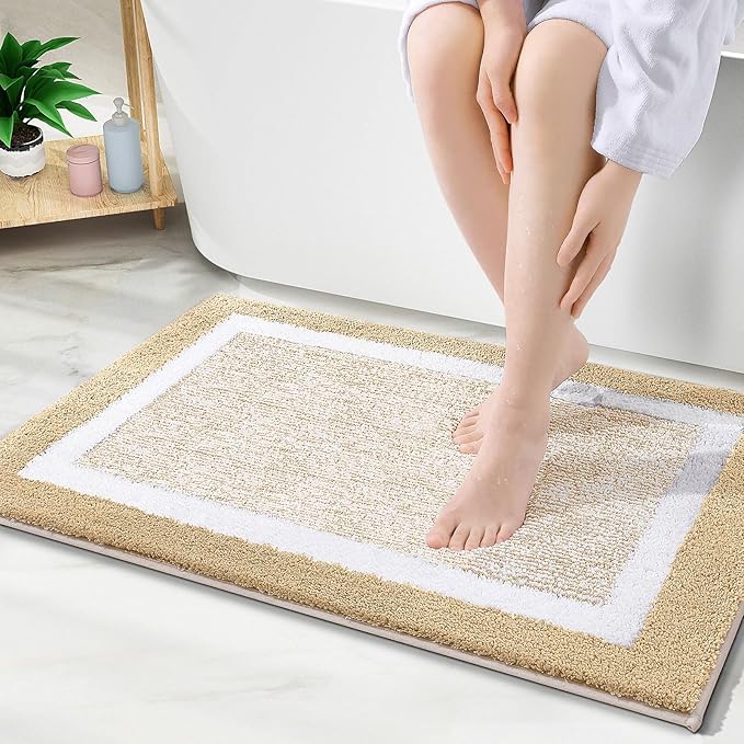 OLANLY Bathroom Rugs 30x20, Extra Soft and Absorbent Microfiber Bath Mat, Non-Slip, Machine Washable, Quick Dry Shaggy Bath Carpet, Suitable for Bathroom Floor, Tub, Shower (Medium, Light Beige)