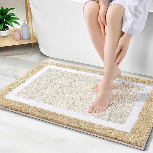 OLANLY Bathroom Rugs 30x20, Extra Soft and Absorbent Microfiber Bath Mat, Non-Slip, Machine Washable, Quick Dry Shaggy Bath Carpet, Suitable for Bathroom Floor, Tub, Shower (Medium, Light Beige)