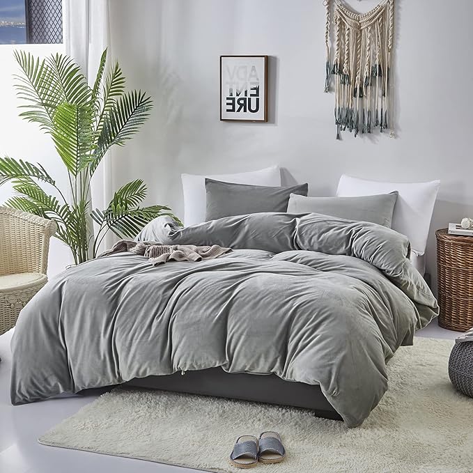Luxlovery Grey Velvet Comforter Queen Micromink Flannel Heavyweight Winter Warm