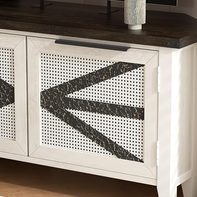 VFK Farmhouse Corner TV Stand for 50 Inch TV, Rustic Entertainment Center with Storage, Space-Saving Media Console Table for Living Room & Bedroom