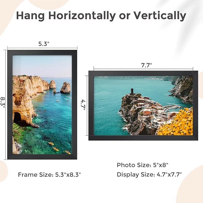 5x8 Metal Picture Frame - Black Aluminum Photo Frames-Real Real Glass,Tabletop Display,Mounting Horizontally or Vertically Decor for Wall Gallery Poster Photo 5x8 Frames, Black