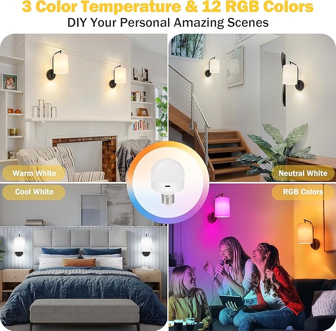 Battery Operated Wall Sconce Set of 2, Black Rechargeable Dimmable Wall Light Fixture Remote, 12 RGB Colors & Timer, Wireless Lamp White Shade