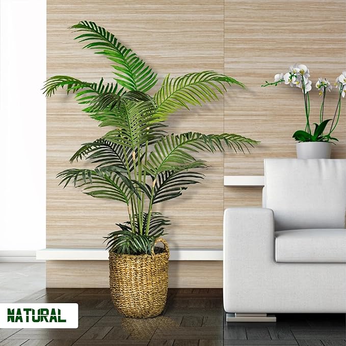5ft Artificial Areca Palm Plant Fake Palm Tree with 17 Trunks Pre-Potted Artificial Plant with Realistic Moss for Home Office Faux Tree for Indoor Outdoor (5 Feet-2 Pack)