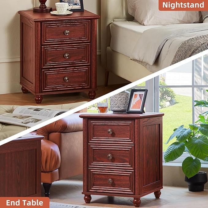Farmhouse Dressers & Night Stand Set of 3, Wood 54" Wide Dresser & 45" Tall Chest of Drawers, 18" Roman Column Nightstand, Bedroom Furniture 7 Drawer Dresser Set for Bedroom Home Living Room Hallway