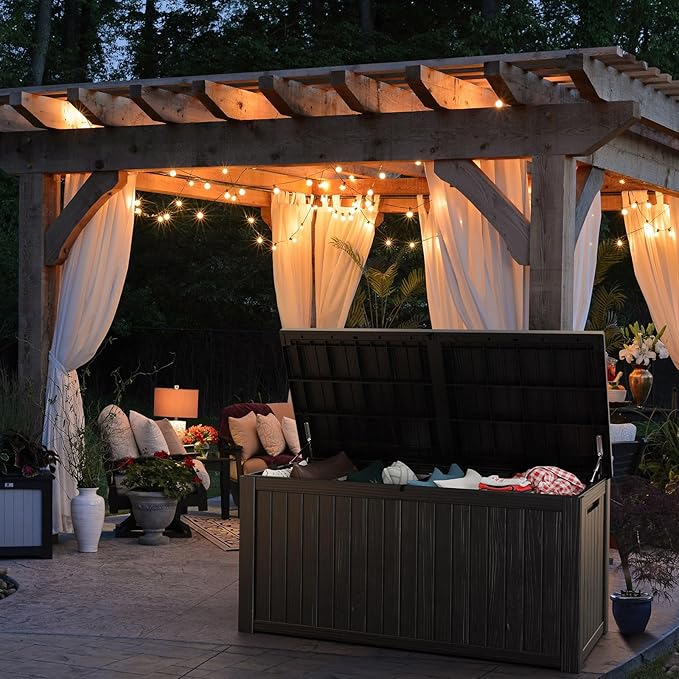 Vixzen 180 Gallon Resin Deck Box, Lockable Outdoor Storage Box for Patio Cushions Storage Furniture,Garden Tools, Pool Supplies, Weatherproof and UV Resistant- Black