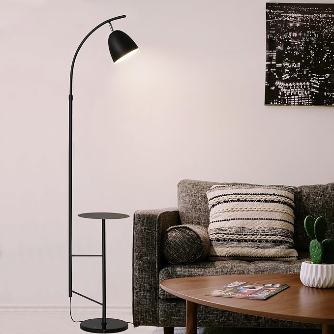 O'NEELDY Floor Lamp with Table Black Floor Lamp Modern Floor Lamp Bedroom with Table Attached Modern Dimmable Lamps for Living Room 71" Height Standing Lamps for Office Reading Room,E26 Bulb Included