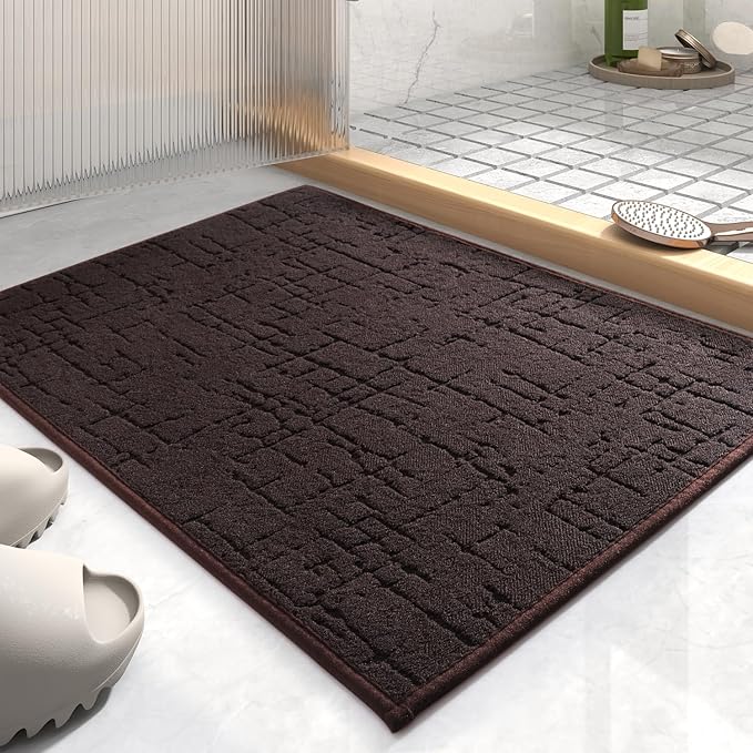 AMOAMI-Bath Mat-Absorbent Quick Dry Bathroom Floor Mats-Washable Rubber Backing Bath Mats for Bathroom Rugs Fit Under Door-Bath Rug for in Front of Sink Bathtub Shower Room, Brown 17''x24''