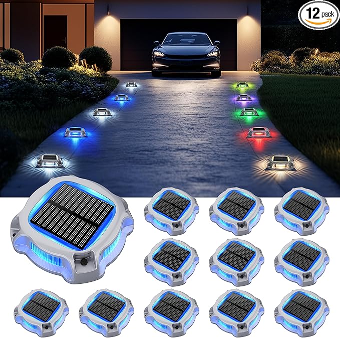 SOLPEX Solar Deck Dock Lights Outdoor 12 Pack, Color Changing Solar Powered Light, Driveway Lights, Waterproof for Step, Sidewalk, Path, Garden, Yard