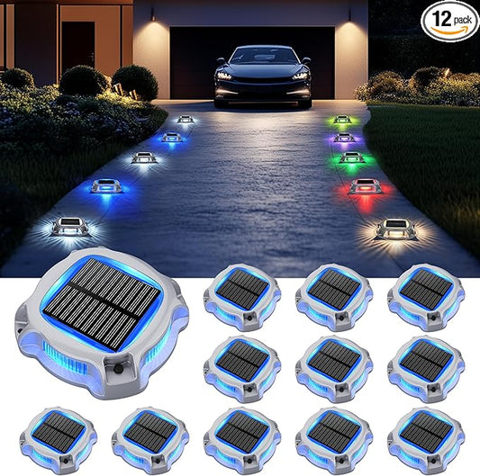 SOLPEX Solar Deck Dock Lights Outdoor 12 Pack, Color Changing Solar Powered Light, Driveway Lights, Waterproof for Step, Sidewalk, Path, Garden, Yard